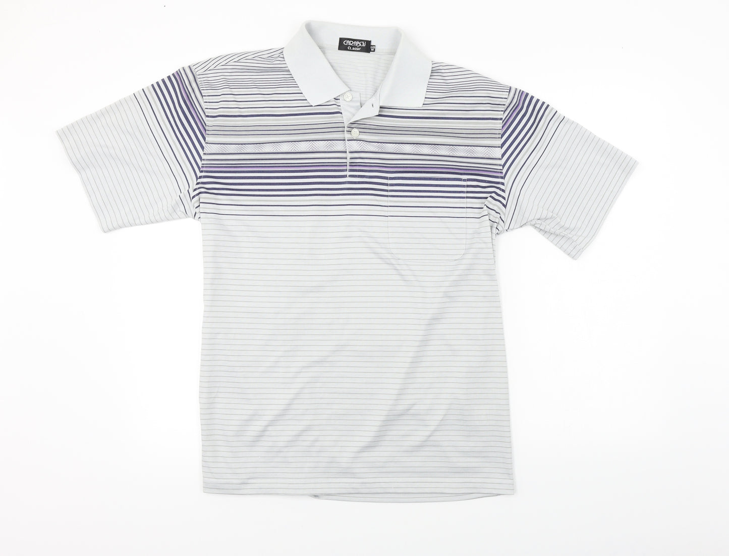 carapqu  Mens Grey Striped   Polo Size M