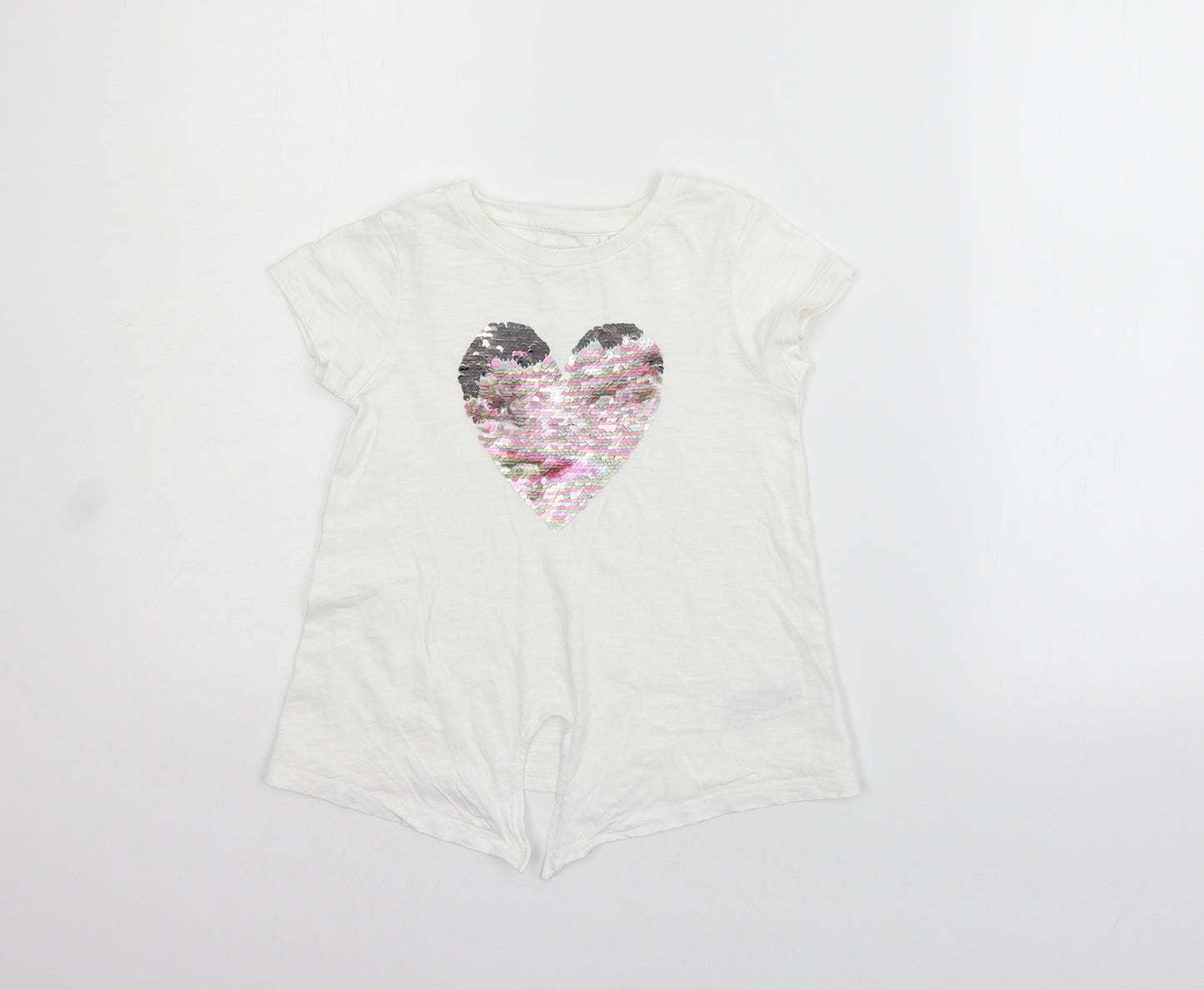 NEXT Girls White   Basic T-Shirt Size 6 Years  - SEQUIN