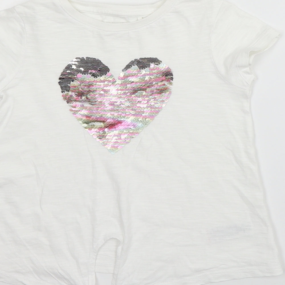 NEXT Girls White   Basic T-Shirt Size 6 Years  - SEQUIN