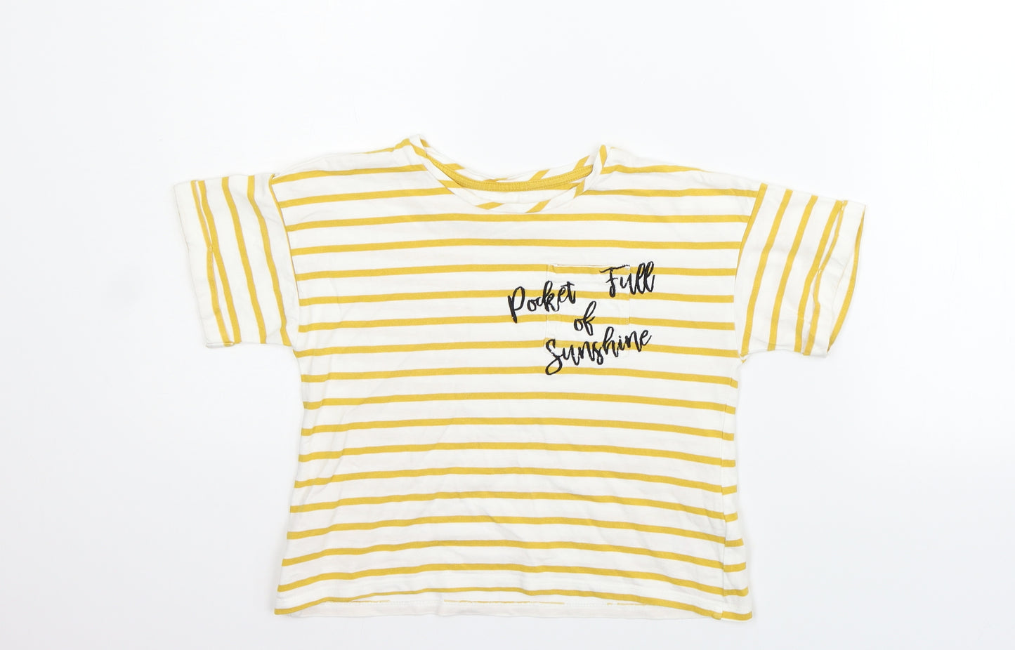 F&F Girls Yellow Striped  Basic T-Shirt Size 5-6 Years