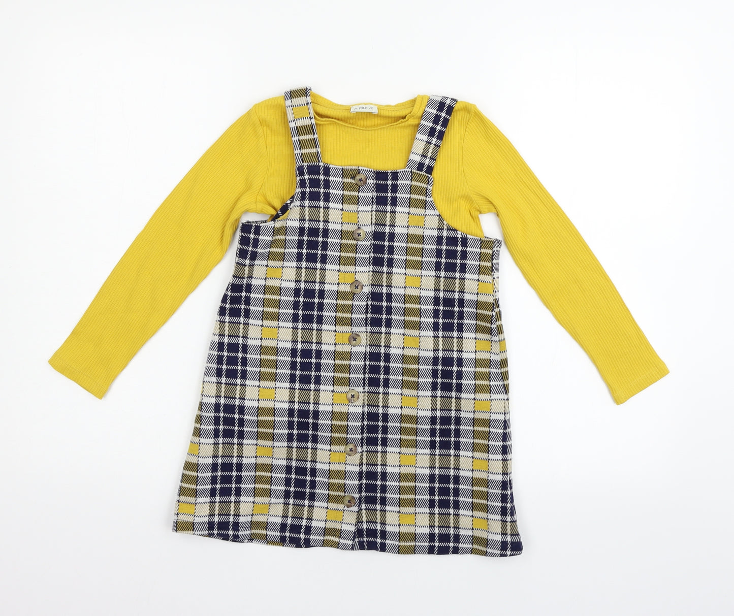F&F Girls Yellow Check  Jumper Dress  Size 6-7 Years