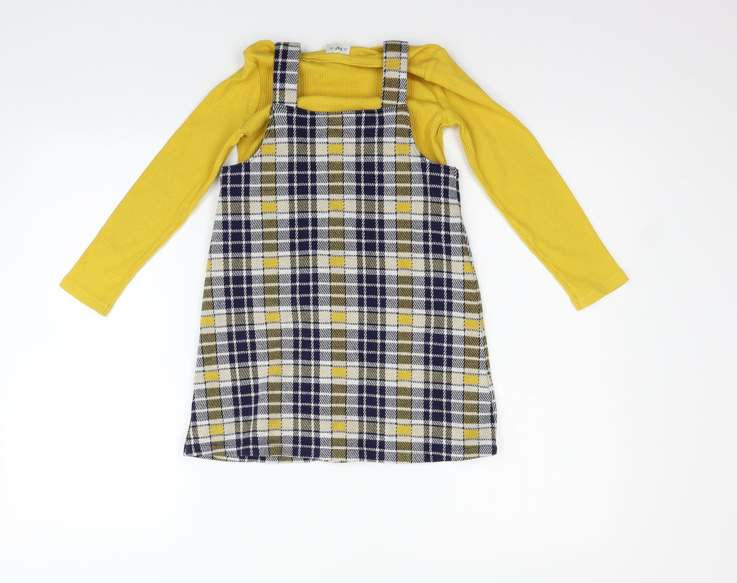 F&F Girls Yellow Check  Jumper Dress  Size 6-7 Years