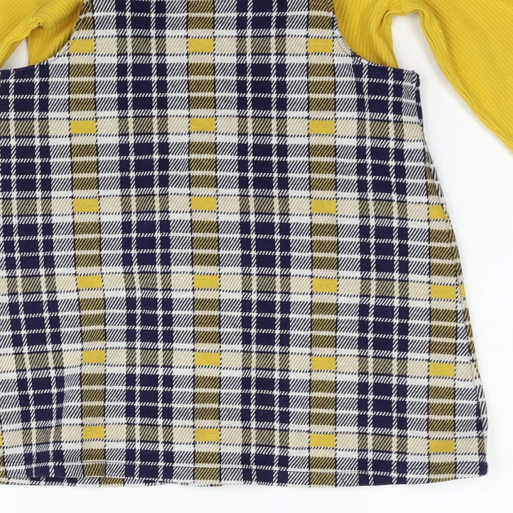 F&F Girls Yellow Check  Jumper Dress  Size 6-7 Years