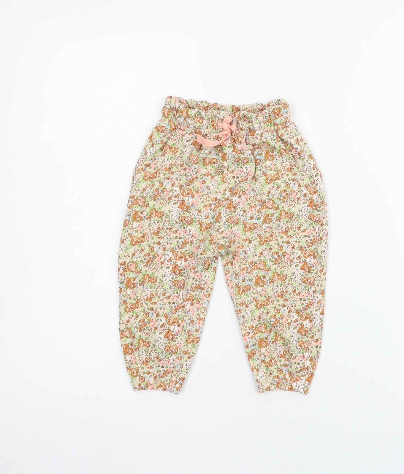 NEXT Girls Beige Floral  Jogger Trousers Size 12-18 Months