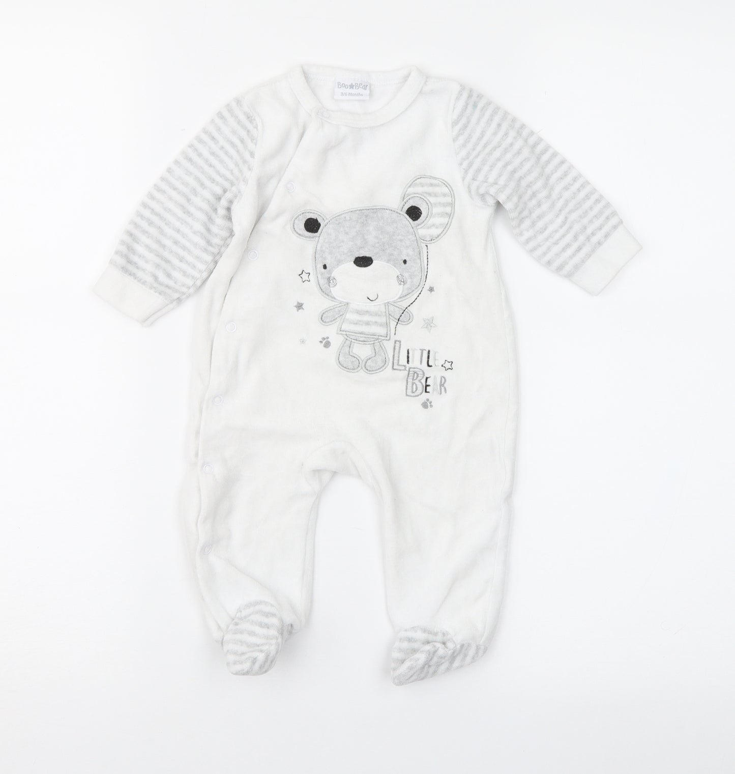 Boo Bear Baby Grey Striped  Babygrow One-Piece Size 3-6 Months