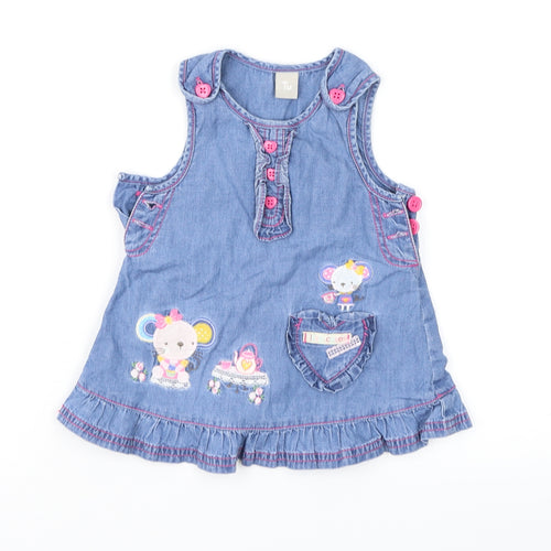 TU Girls Blue   Pinafore/Dungaree Dress  Size 0-3 Months  - Mice