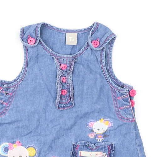 TU Girls Blue   Pinafore/Dungaree Dress  Size 0-3 Months  - Mice