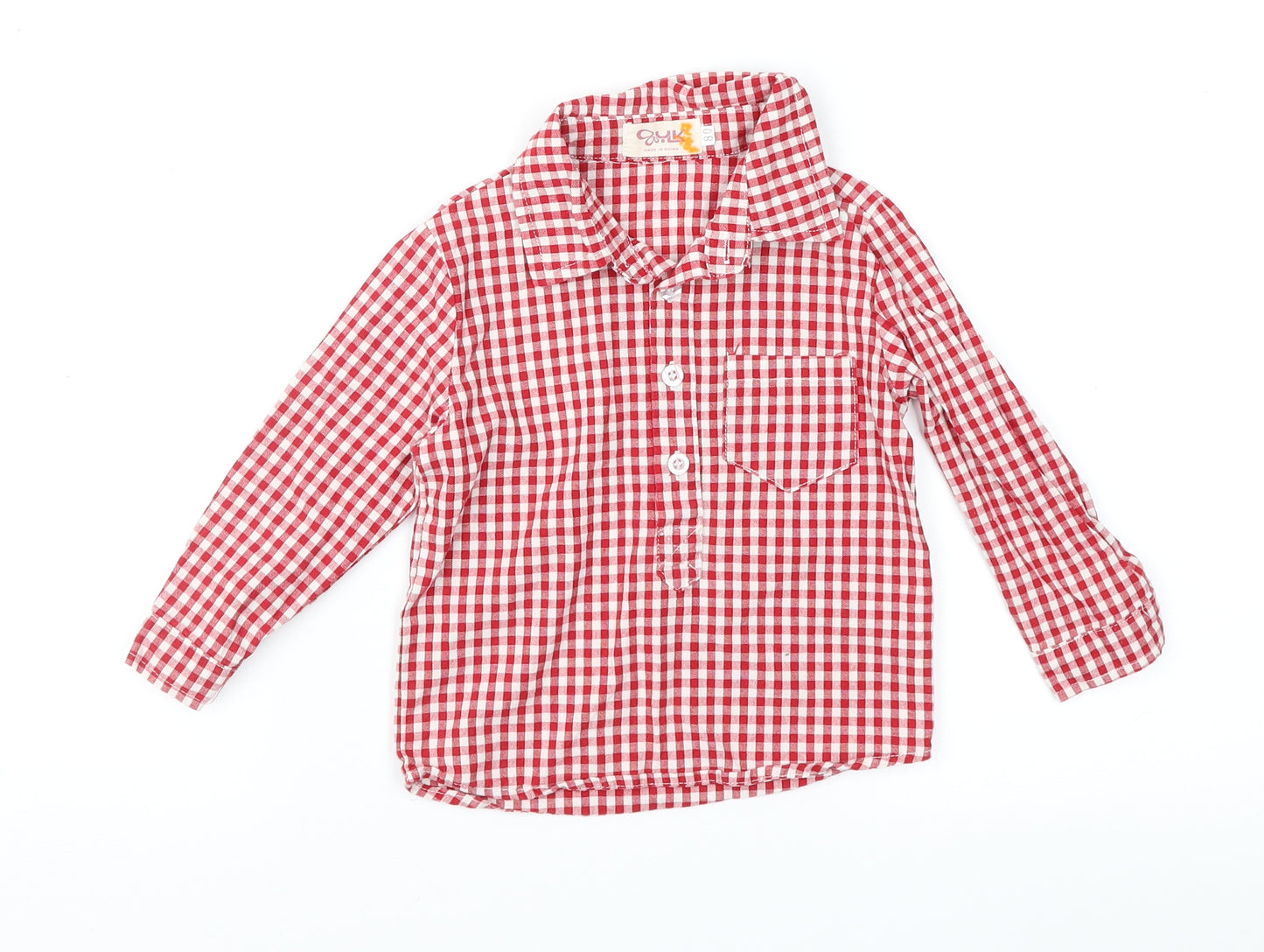 YLK Boys Red Check  Basic Button-Up Size 12 Months