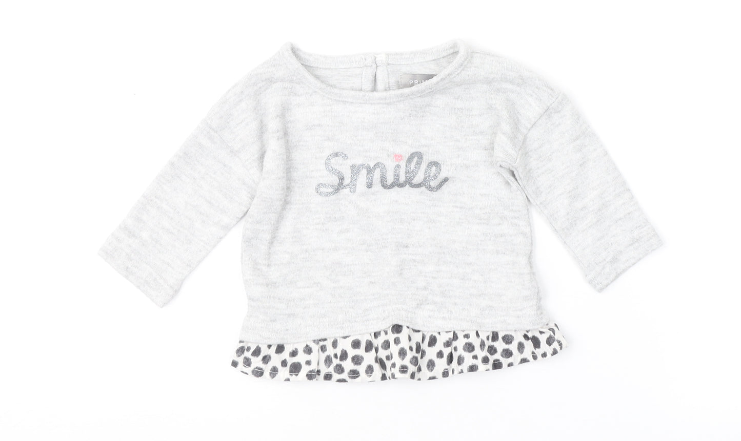 Primark Girls Grey Animal Print  Pullover Jumper Size 0-3 Months