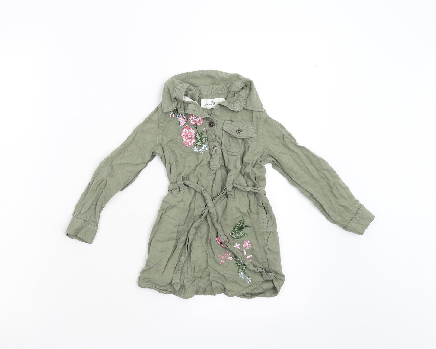 LOGG Girls Green Floral  Shirt Dress  Size 3-4 Years