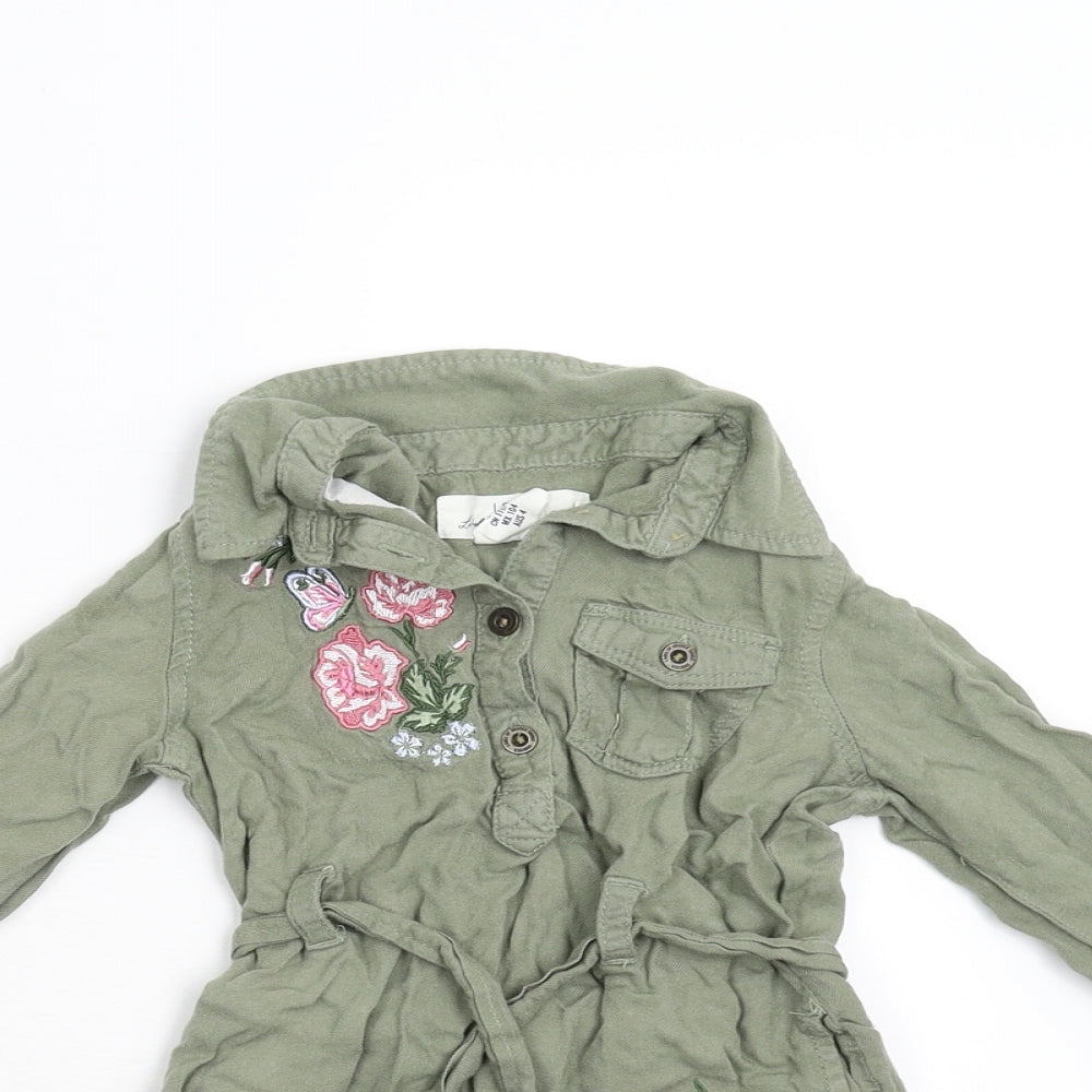 LOGG Girls Green Floral  Shirt Dress  Size 3-4 Years