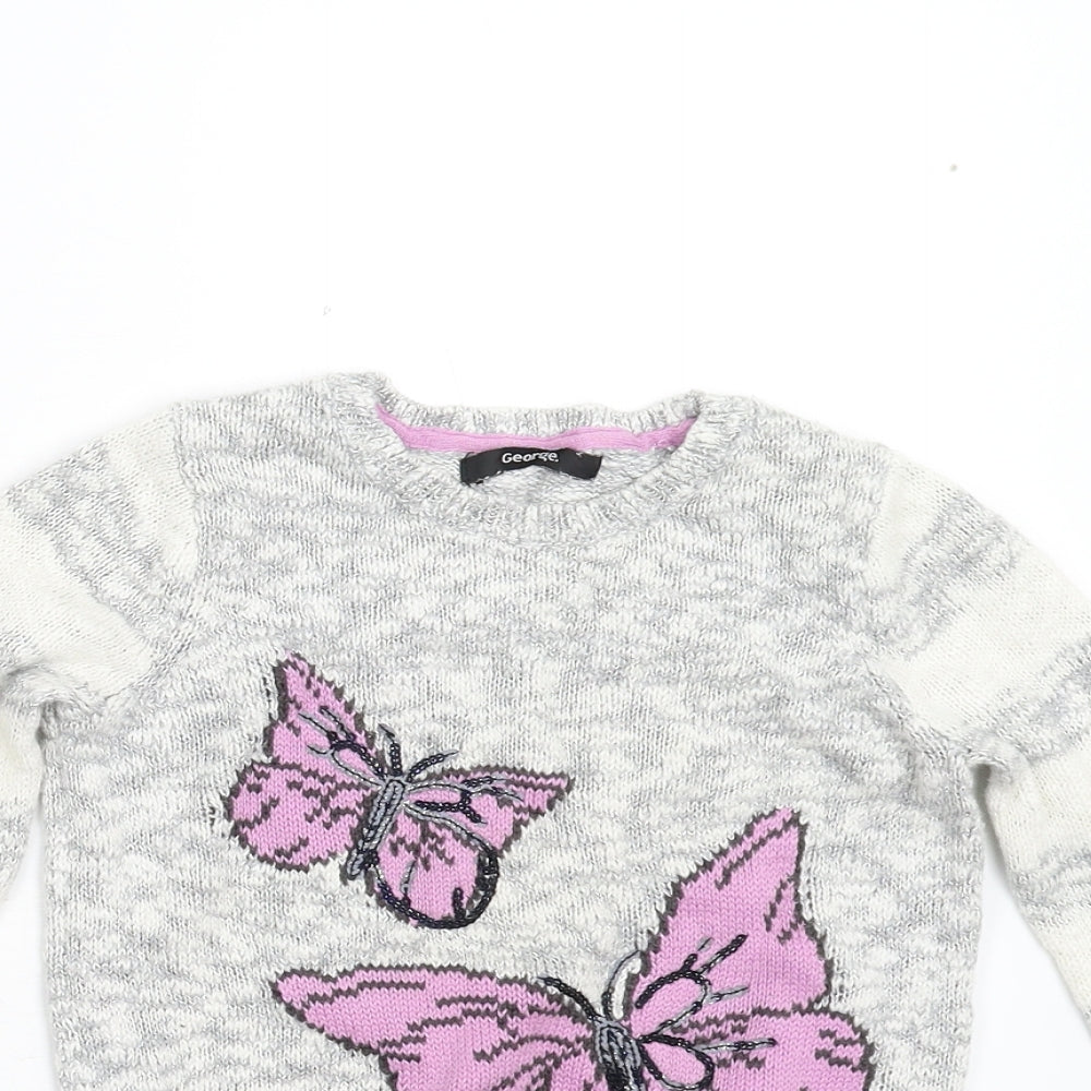 George Girls Grey  Knit Pullover Jumper Size 6-7 Years