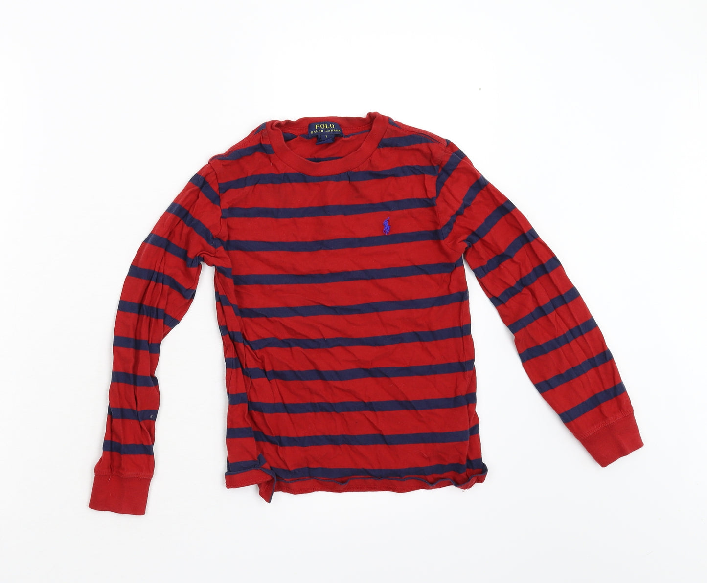 Ralph Lauren Boys Red Striped  Basic T-Shirt Size 7 Years