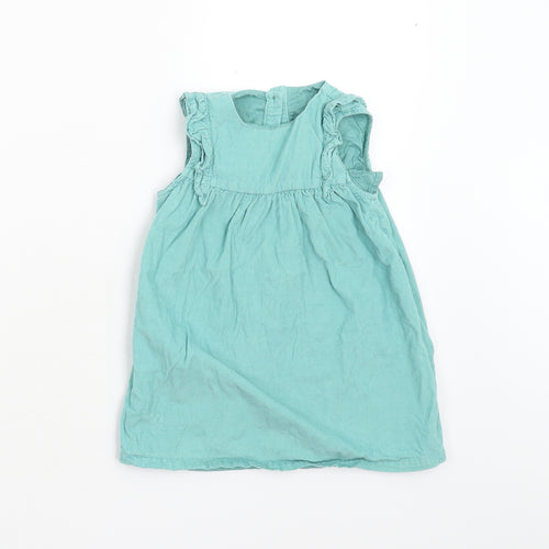 M&S Girls Green  Corduroy Shift  Size 18-24 Months
