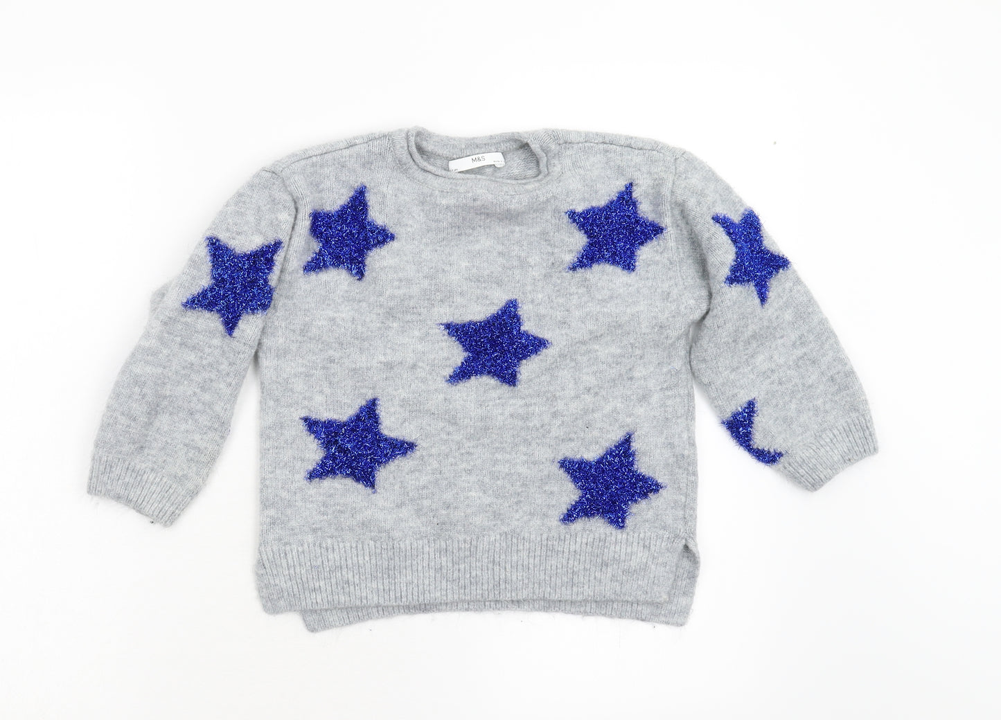 M&S Girls Grey  Knit Pullover Jumper Size 6-7 Years  - Stars