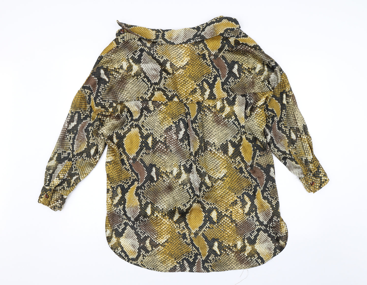 Zara Womens Yellow Animal Print  Basic Button-Up Size XS