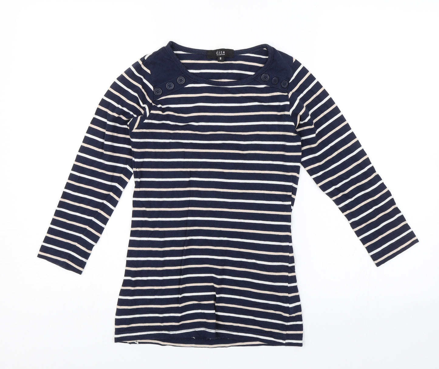 Elite Womens Blue Striped  Basic T-Shirt Size S