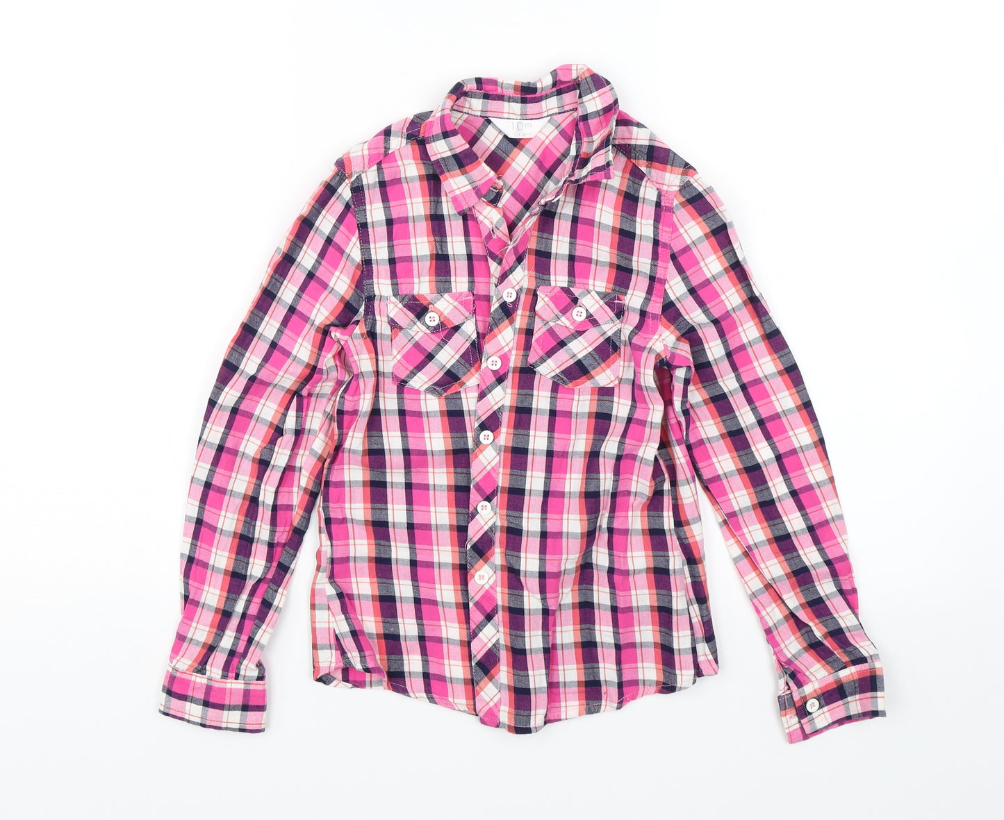 Preworn Girls Pink Plaid  Basic Button-Up Size 10 Years