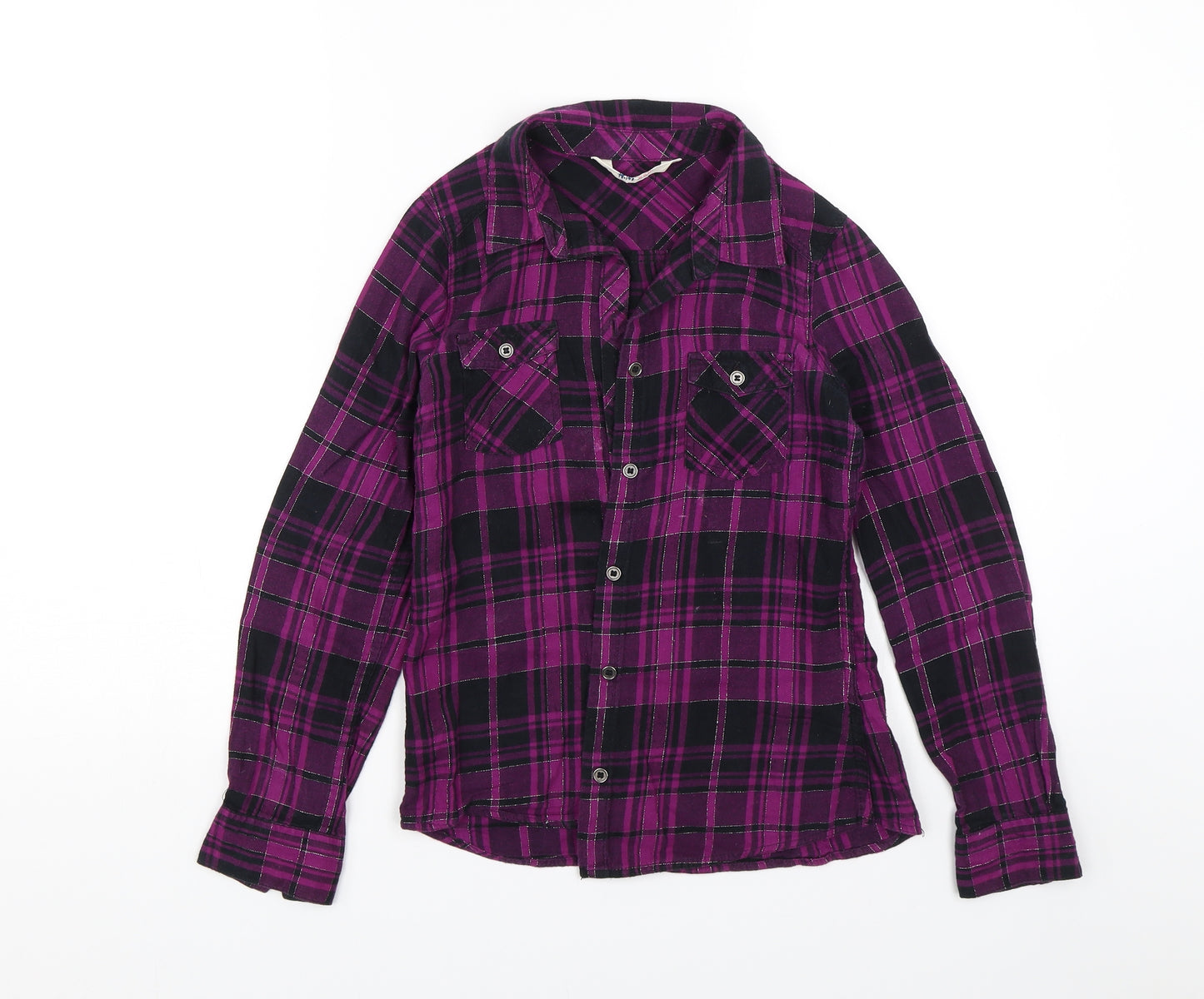 H&M Girls Purple Plaid  Basic Button-Up Size 11 Years