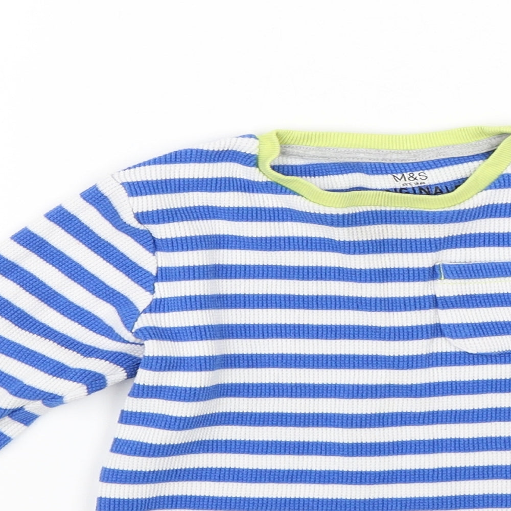 M&S Boys Blue Striped  Pullover Jumper Size 2-3 Years