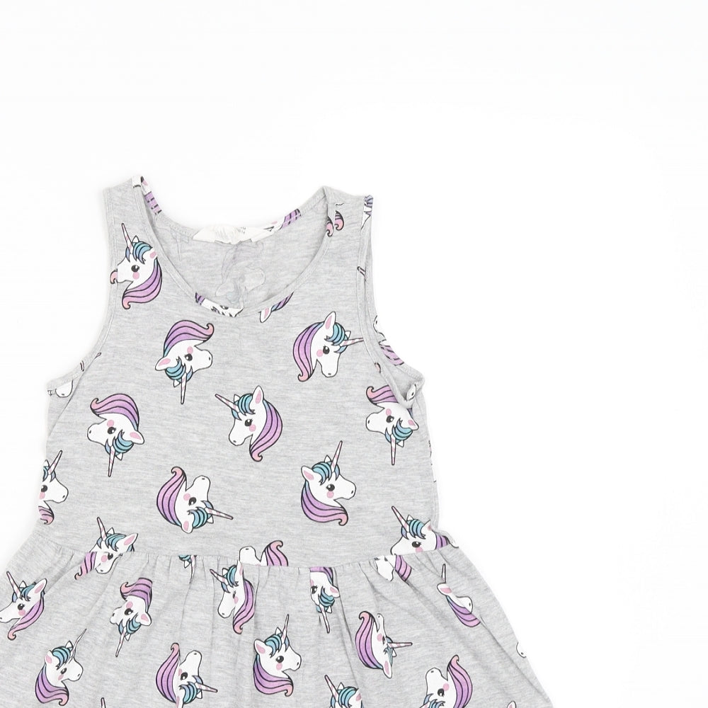 H&M Girls Grey   Shift  Size 7-8 Years  - Unicorns