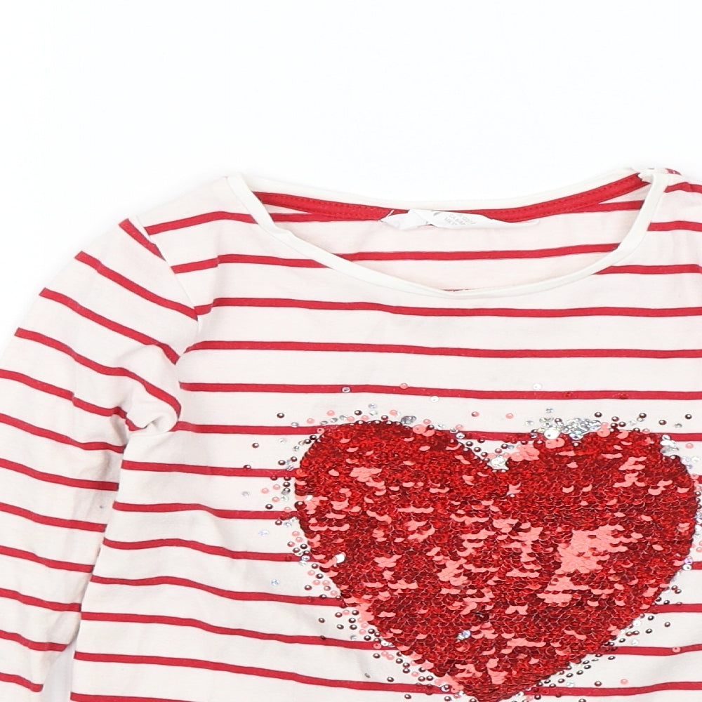 H&M Girls Red Striped  Basic T-Shirt Size 7-8 Years  - Heart