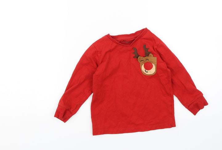NEXT Boys Red Basic T-Shirt Size 2-3 Years - Reindeer