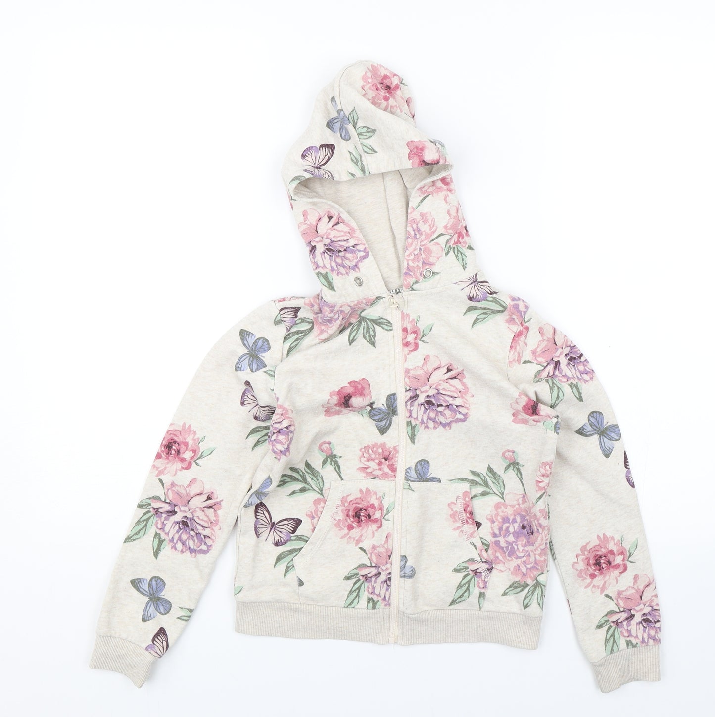 H&M Girls Beige Floral  Full Zip Hoodie Size 7-8 Years