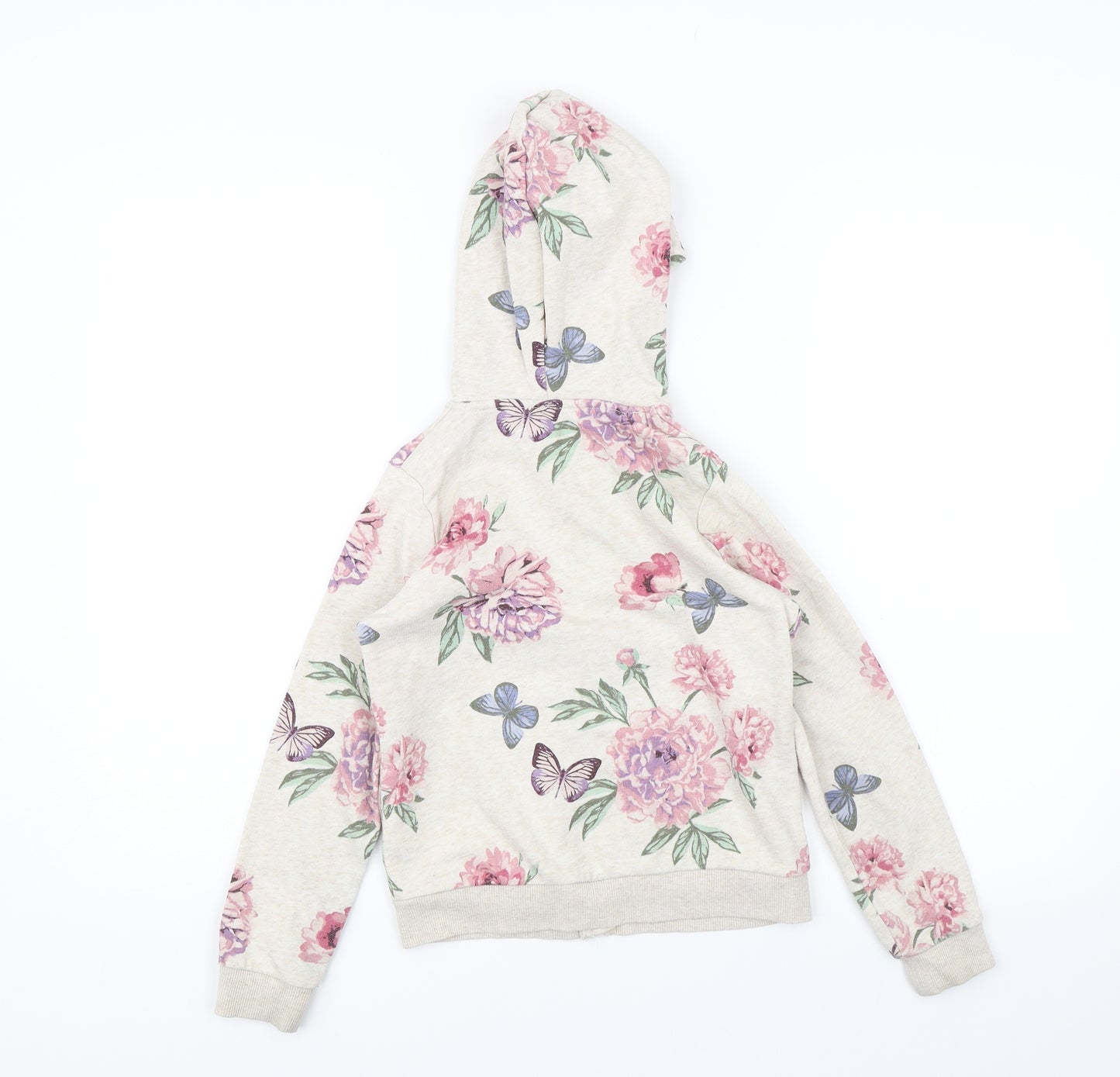 H&M Girls Beige Floral  Full Zip Hoodie Size 7-8 Years