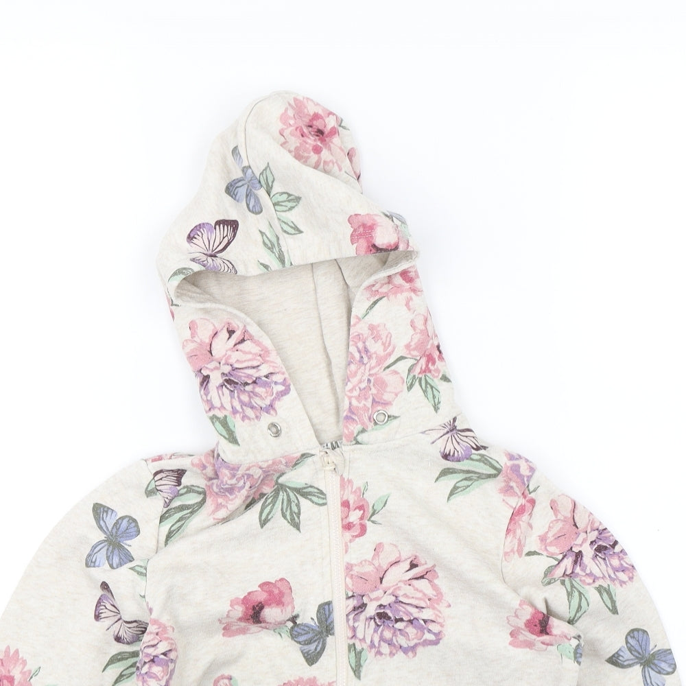 H&M Girls Beige Floral  Full Zip Hoodie Size 7-8 Years