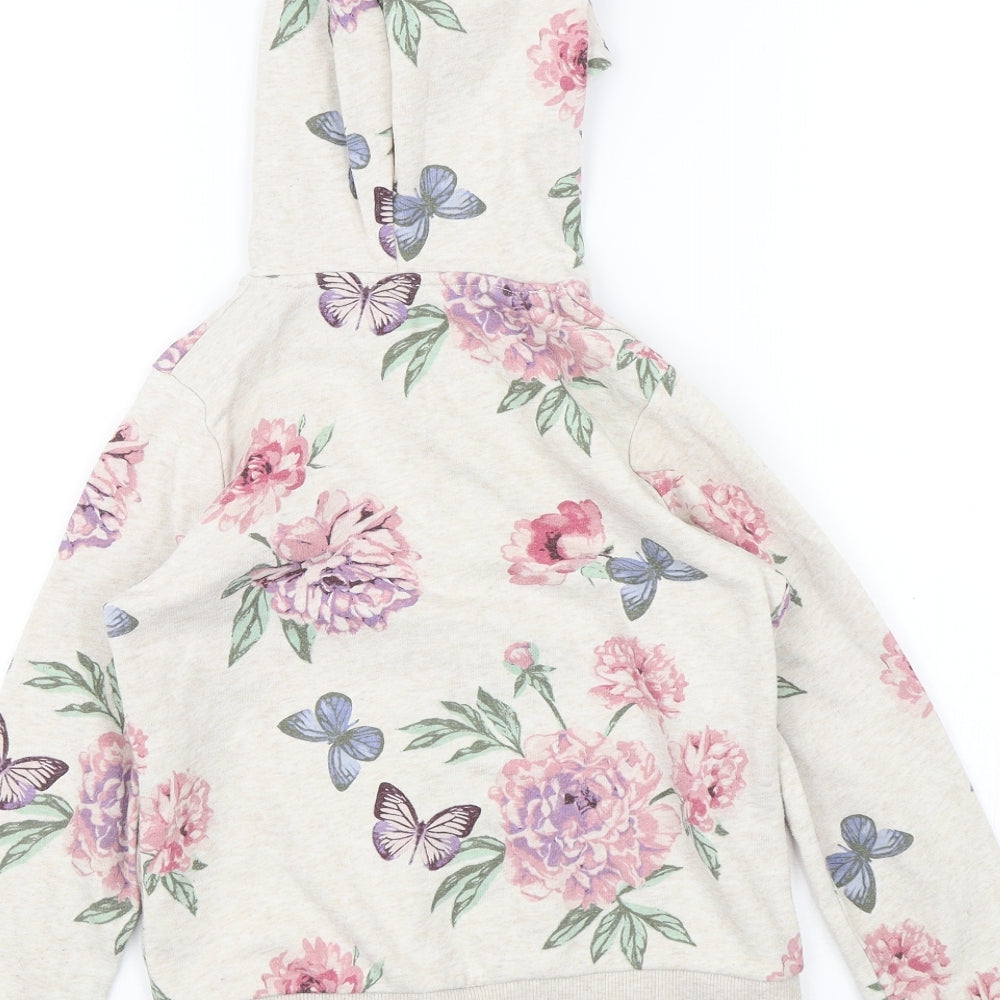 H&M Girls Beige Floral  Full Zip Hoodie Size 7-8 Years