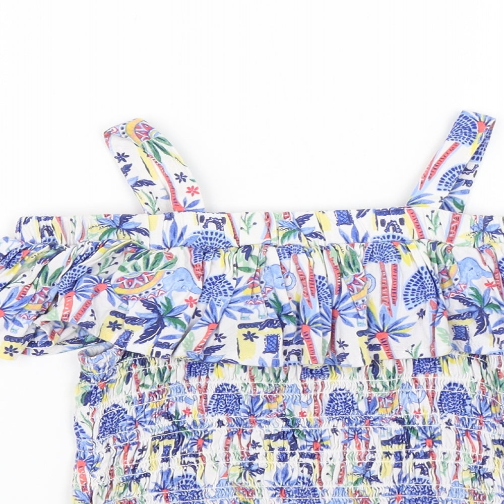 M&S Girls Blue Floral  Basic Blouse Size 7-8 Years