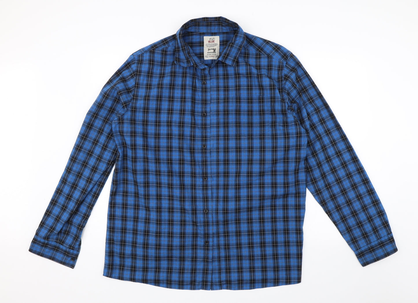 F&F Mens Blue Plaid   Button-Up Size XL