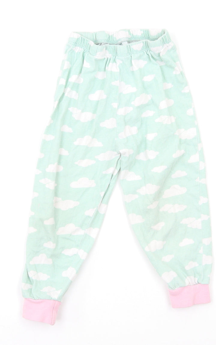 Primark Girls Green Geometric Pyjama Pants Size 2-3 Years - clouds