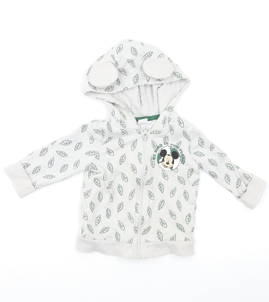 Front view of Disney Baby Grey Geometric Full Zip Jumper, size 9-12, Months - Mickey