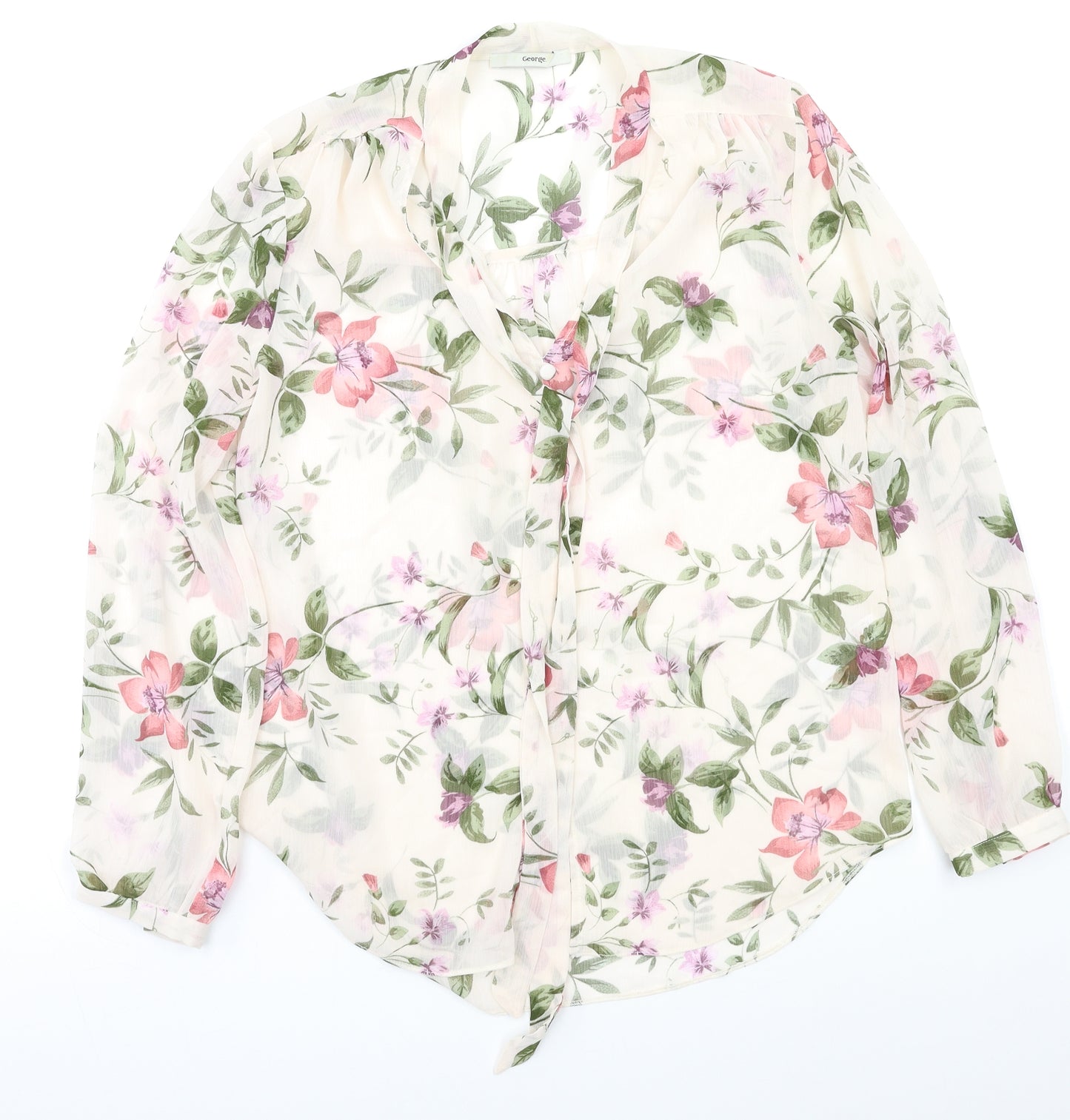 George Womens White Floral  Basic Blouse Size 12