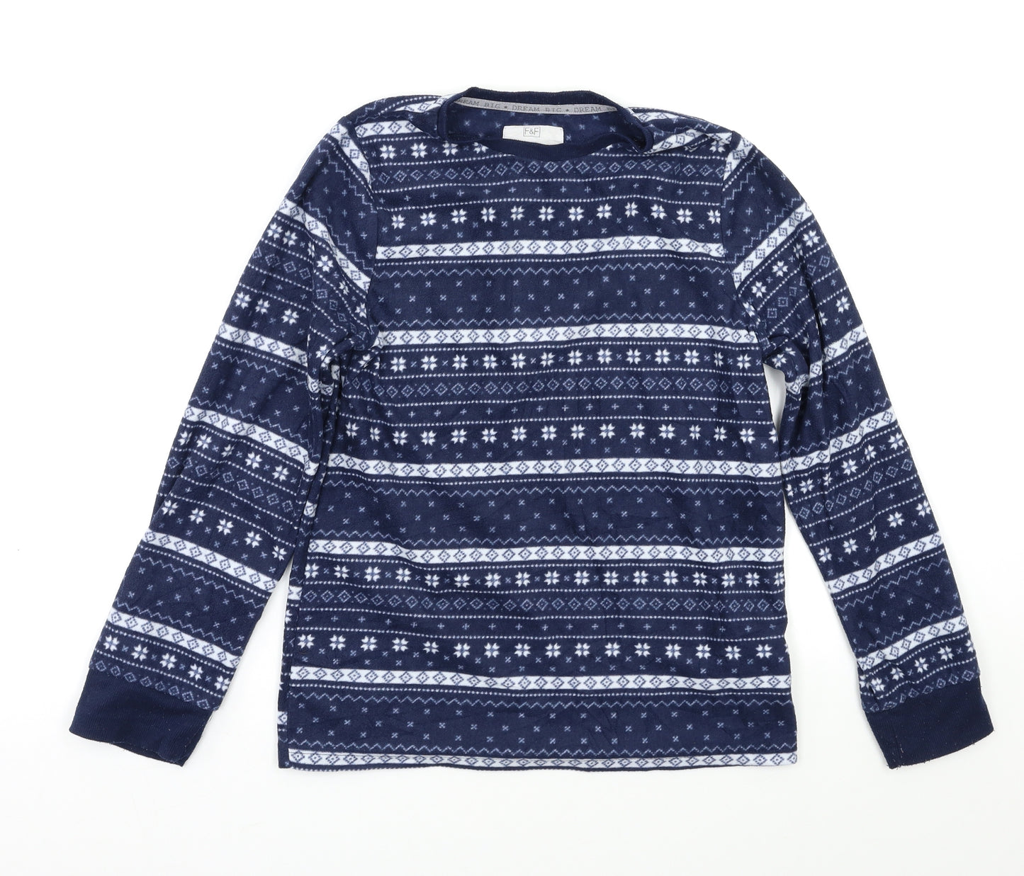 F&F Boys Blue Fair Isle   Pyjama Top Size 10-11 Years