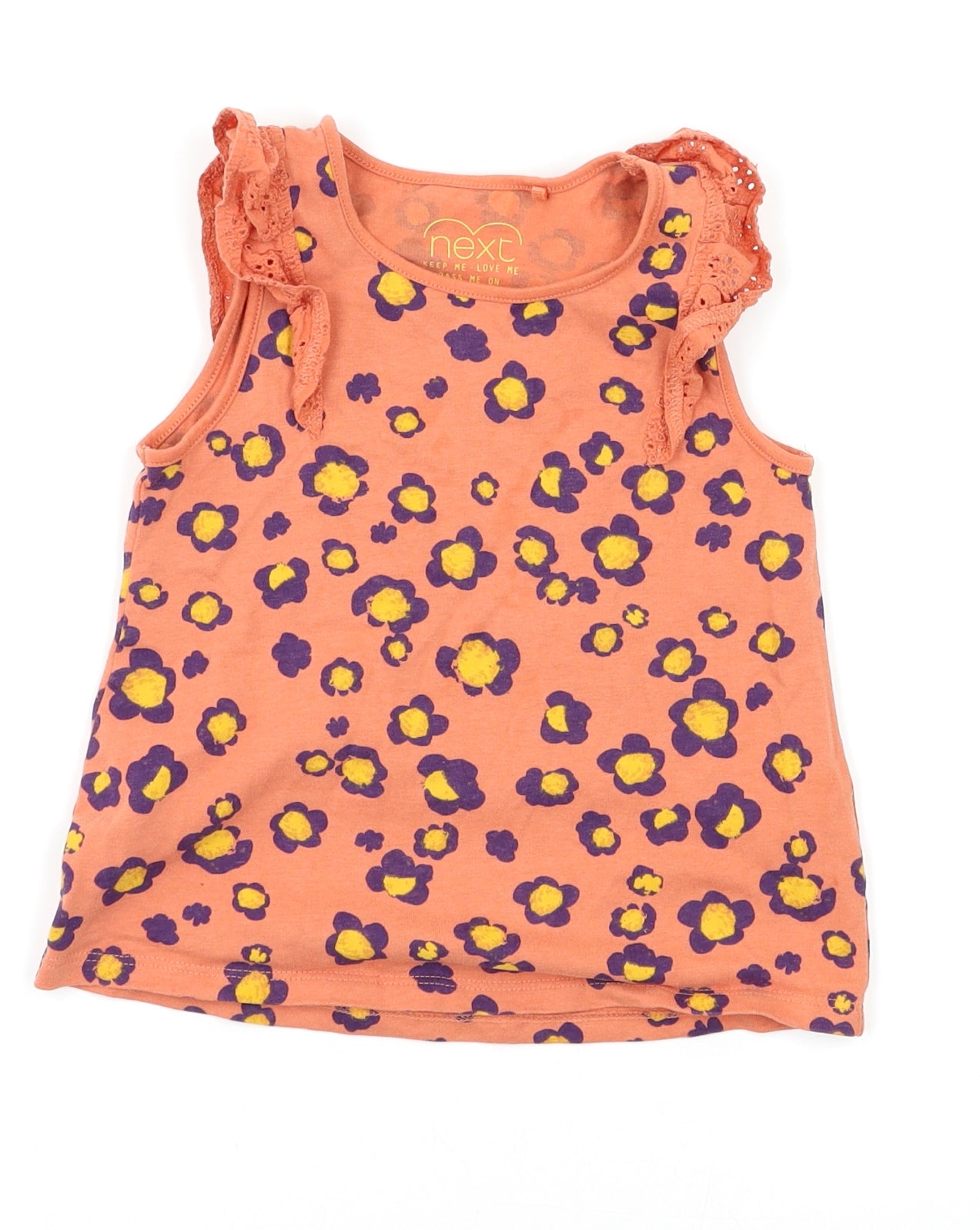 NEXT Girls Orange Floral  Basic Tank Size 3-4 Years