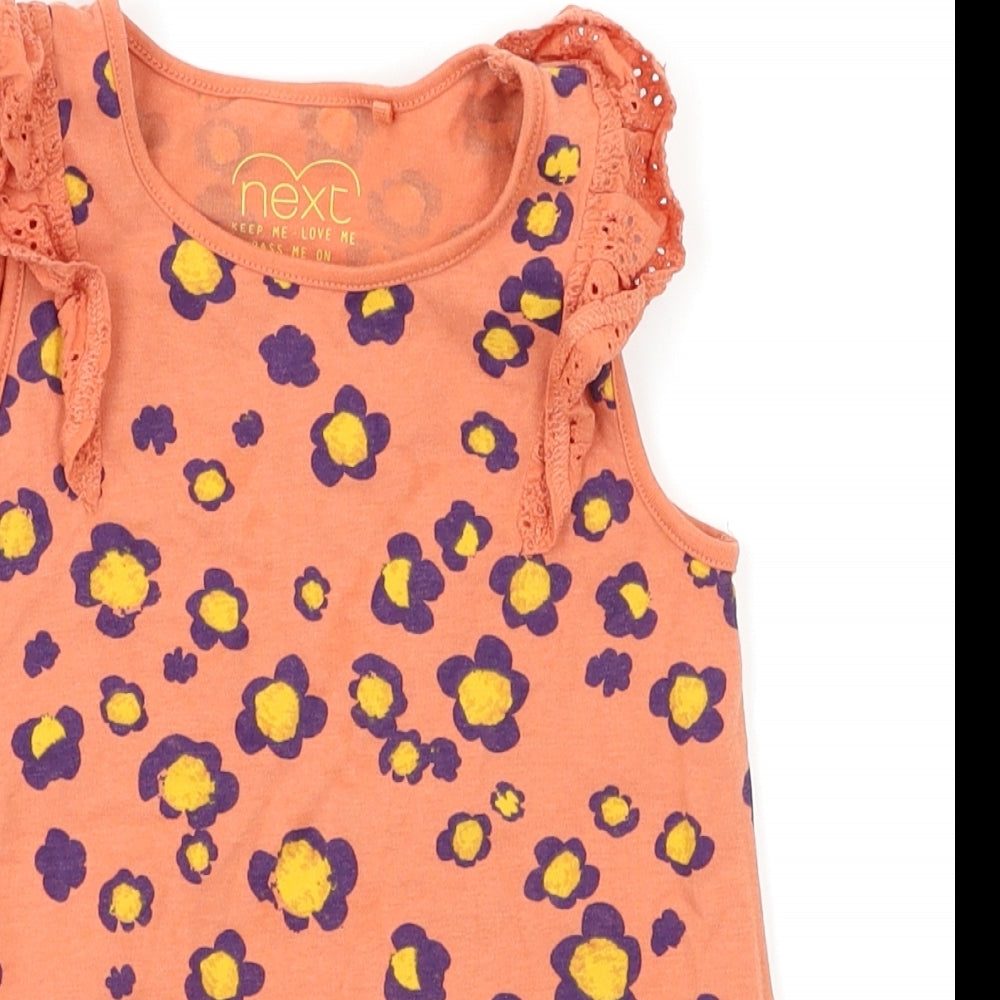 NEXT Girls Orange Floral  Basic Tank Size 3-4 Years