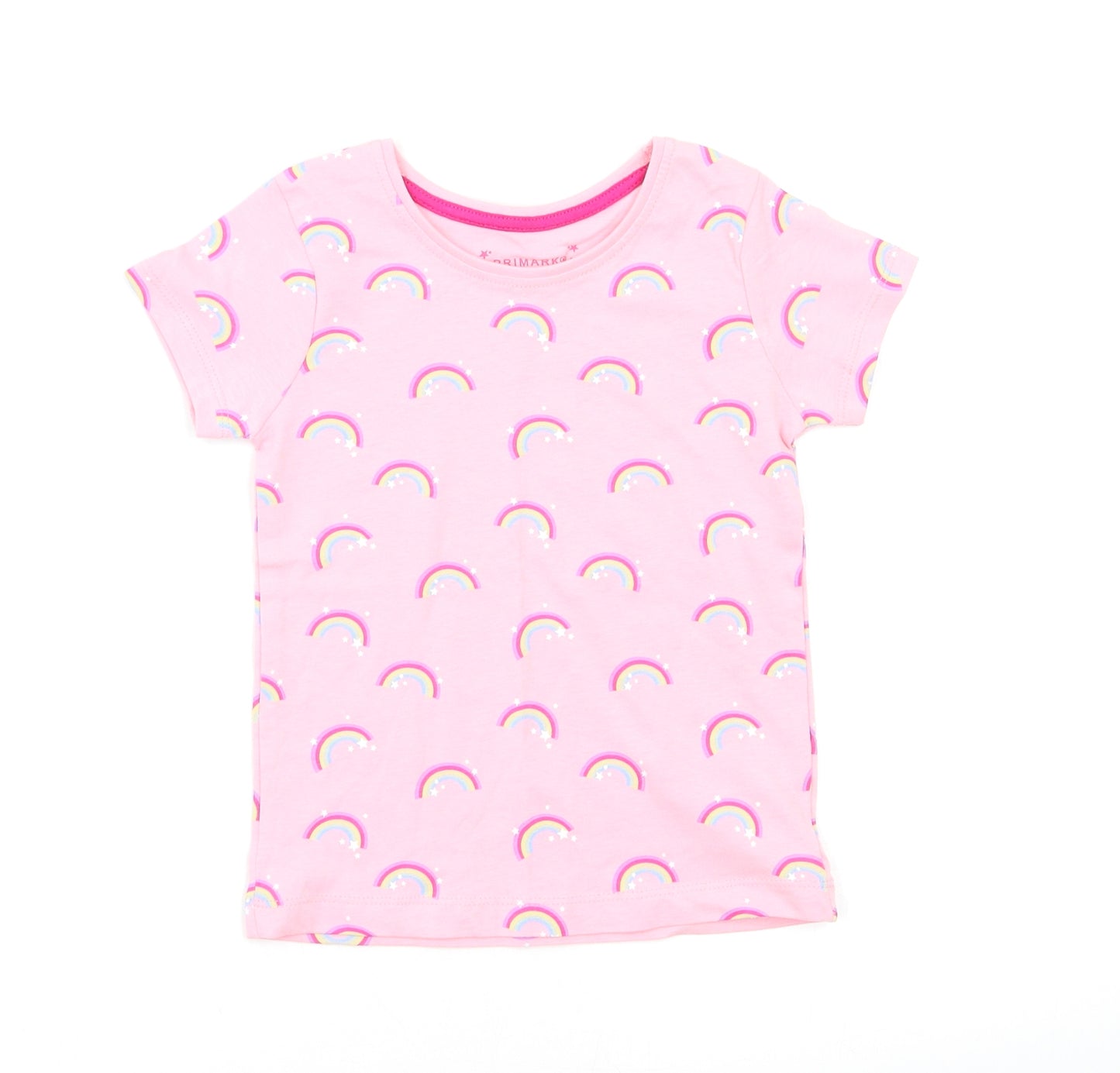 Primark Girls Pink Geometric  Basic T-Shirt Size 3-4 Years  - Rainbow
