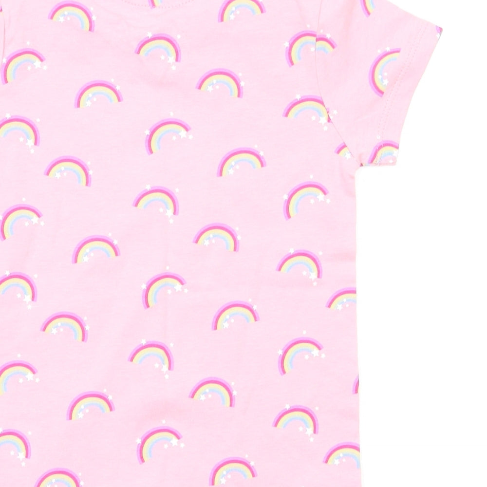 Primark Girls Pink Geometric  Basic T-Shirt Size 3-4 Years  - Rainbow