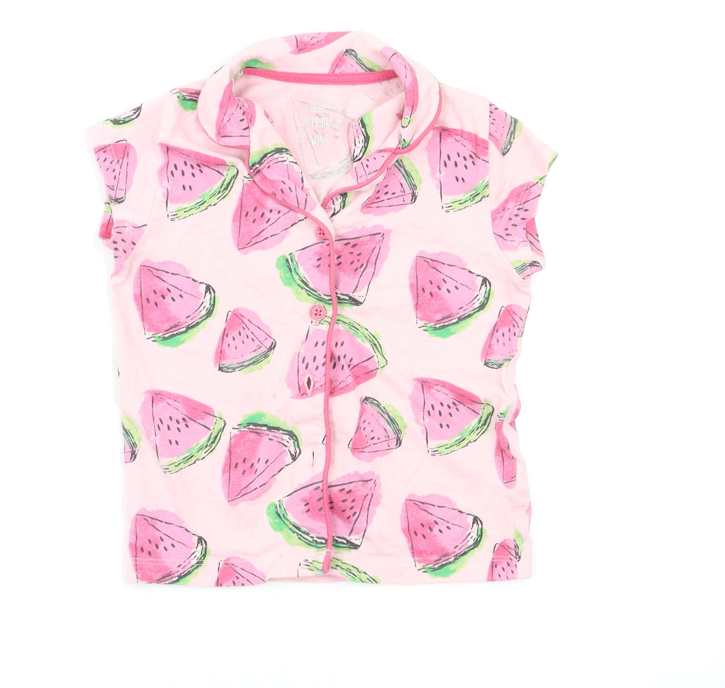 F&F Girls Pink Geometric  Capri Pyjama Top Size 2-3 Years  - Watermelon