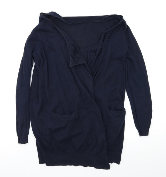 Front view of NEXT women’s blue cardigan jumper, size UK 12