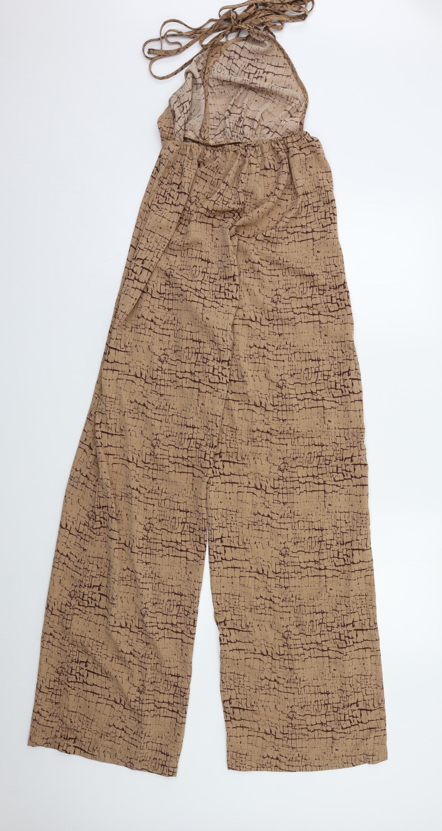 PRETTYLITTLETHING Womens Brown Geometric  Jumpsuit One-Piece Size 6 L32 in