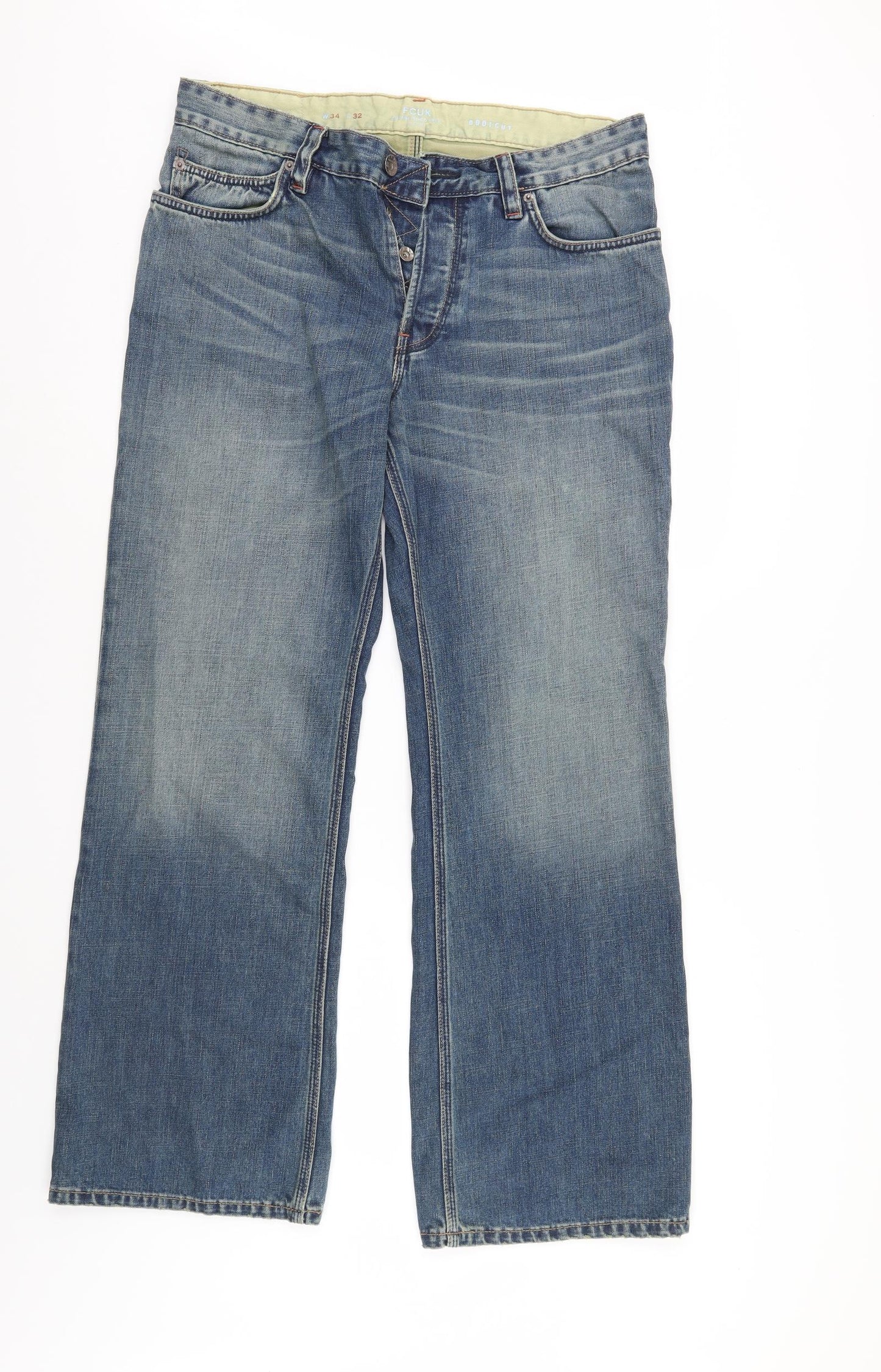 FCUK Mens Blue  Denim Bootcut Jeans Size 34 L32 in