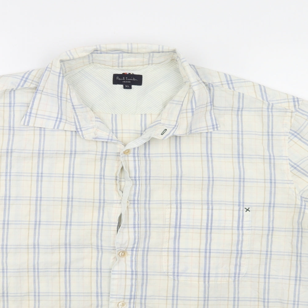 Paul Smith Mens Ivory Check   Button-Up Size XL