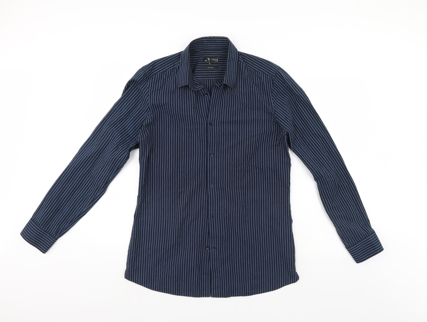 NEXT Mens Blue Striped   Button-Up Size 15.5