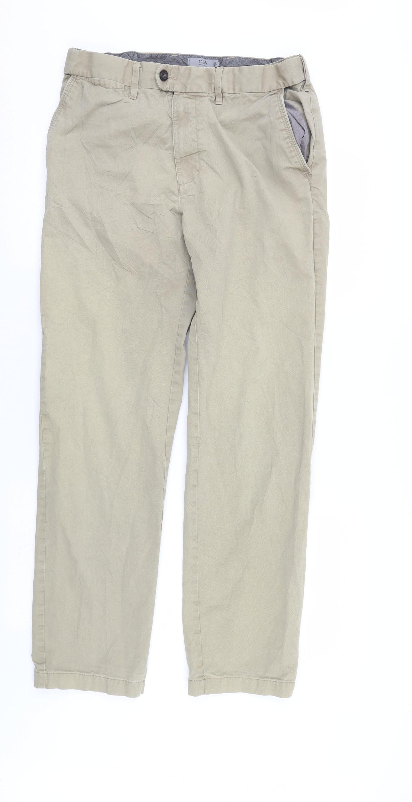 M&S Mens Ivory   Chino Trousers Size 32 L33 in