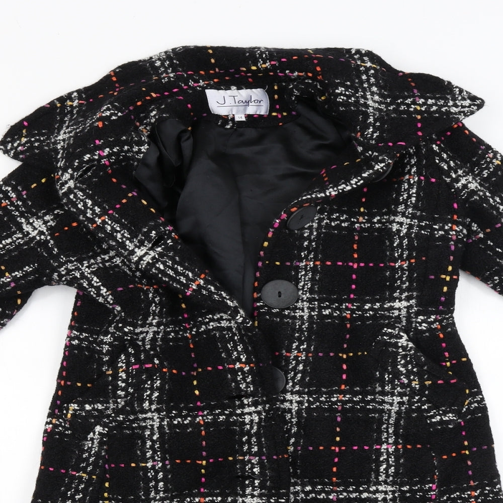 J.Taylor Womens Black Check  Jacket Coat Size 14