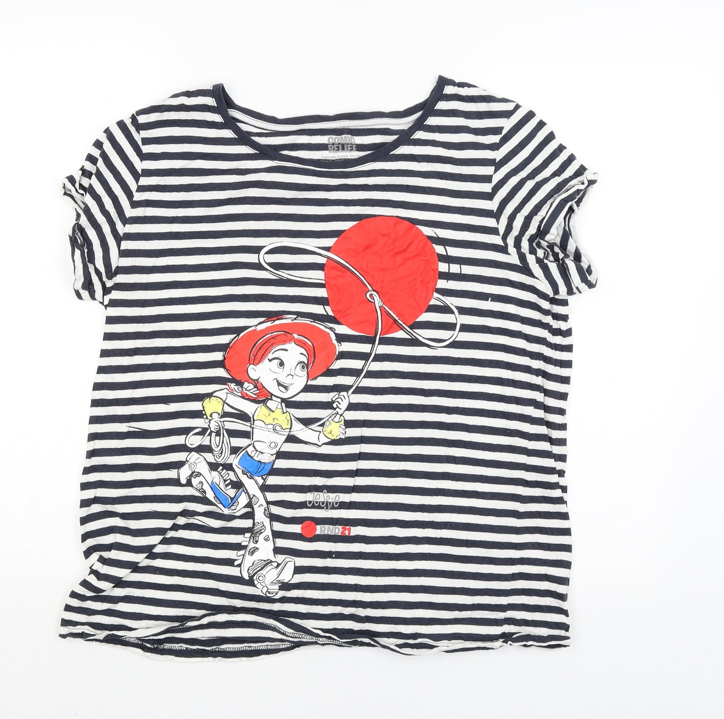 Comic Relief Womens Blue Striped   T-Shirt Size XL